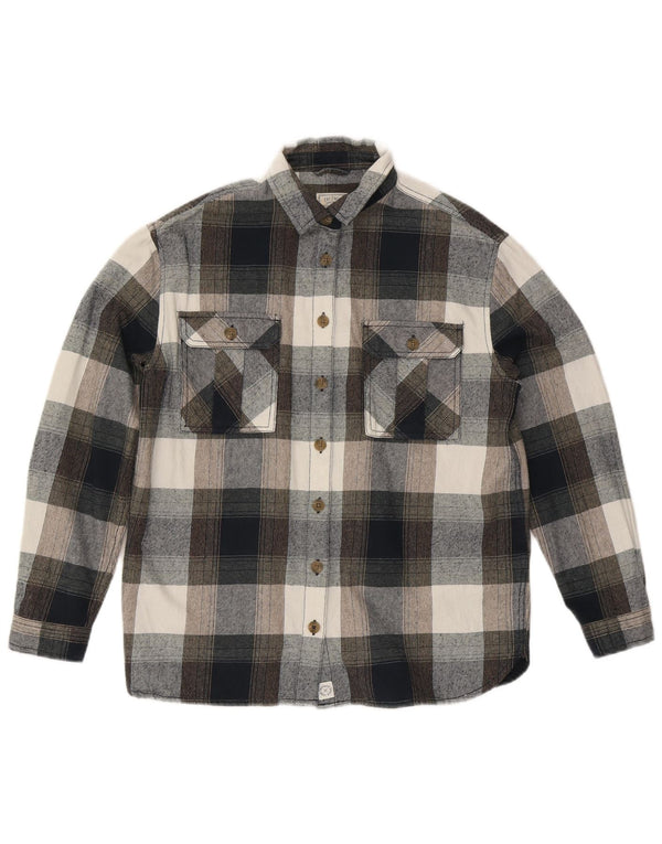 Camicia di flanella oversize da donna Fat Face UK 10 Piccolo cotone a quadri grigi