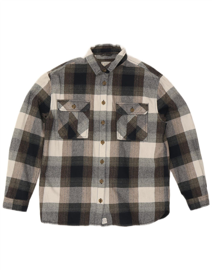 Camicia di flanella oversize da donna Fat Face UK 10 Piccolo cotone a quadri grigi