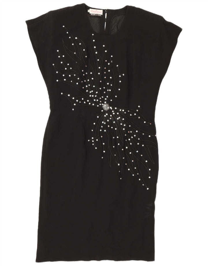 Abito tubino vintage da donna con paillettes IT 48 XL Nero retrò