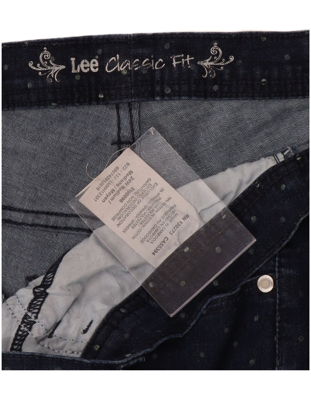 Jeans Capri vestibilità classica da donna LEE US 24 4XL W48 L20 cotone maculato blu