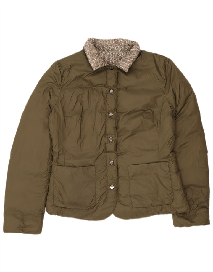 Giacca imbottita reversibile da donna Benetton UK 16 Large Verde Poliammide