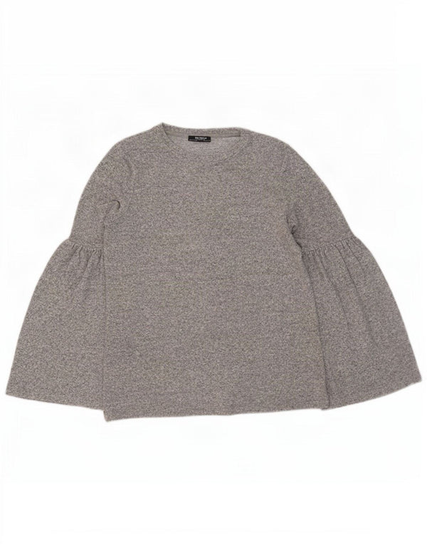 Top Zara Trafaluc da donna a maniche lunghe UK 10 piccolo grigio chiazzato