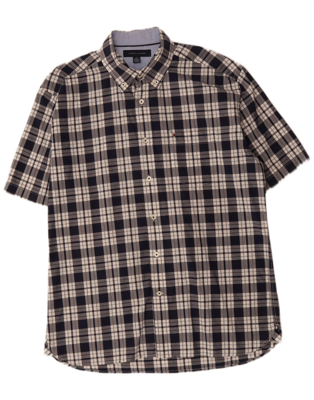TOMMY HILFIGER Mens Short Sleeve Shirt Medium Navy Blue Check