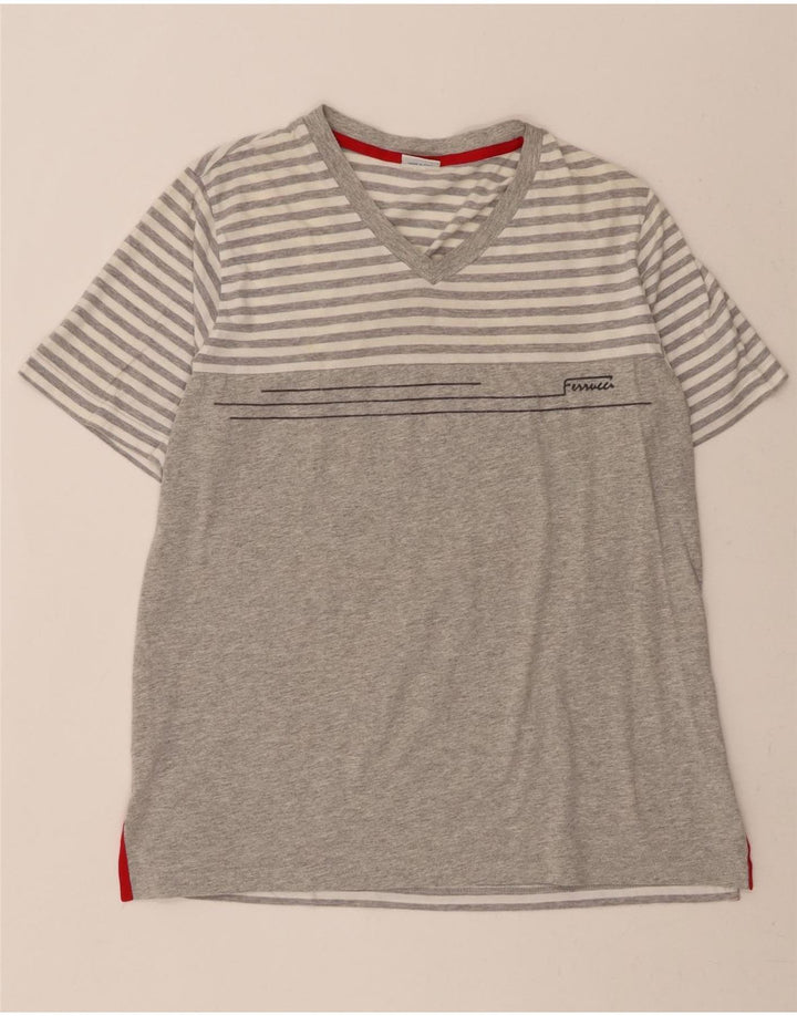 VINTAGE Mens T-Shirt Top IT 52 Large Grey Striped Cotton Vintage Vintage and Second-Hand Vintage from Messina Hembry 