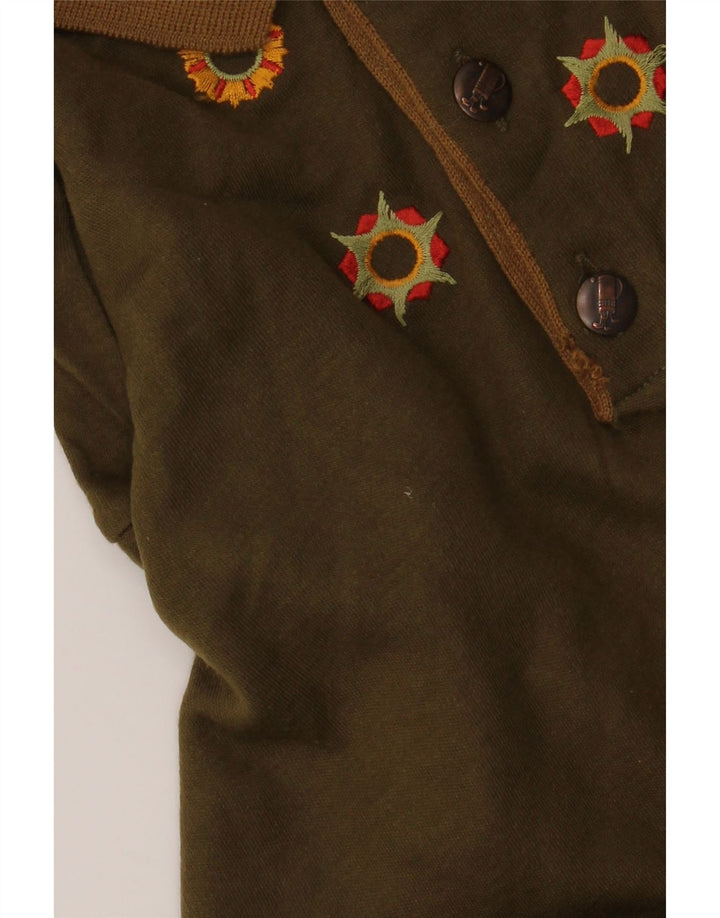 VINTAGE Maglione da uomo con collo a polo grande acrilico kaki