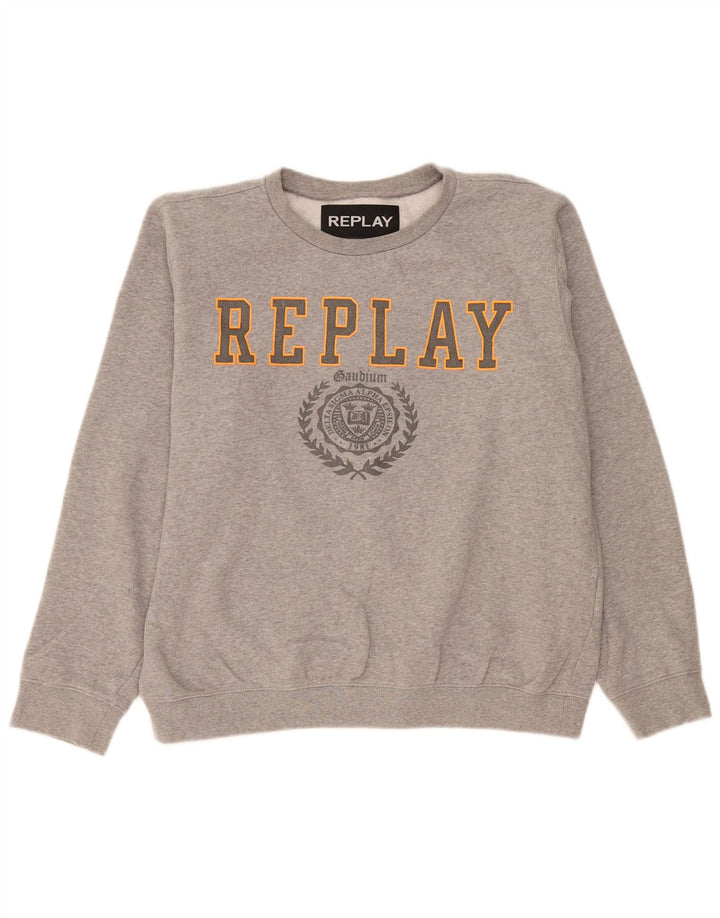Replay Felpa grafica da uomo Maglione grande cotone chiazzato grigio