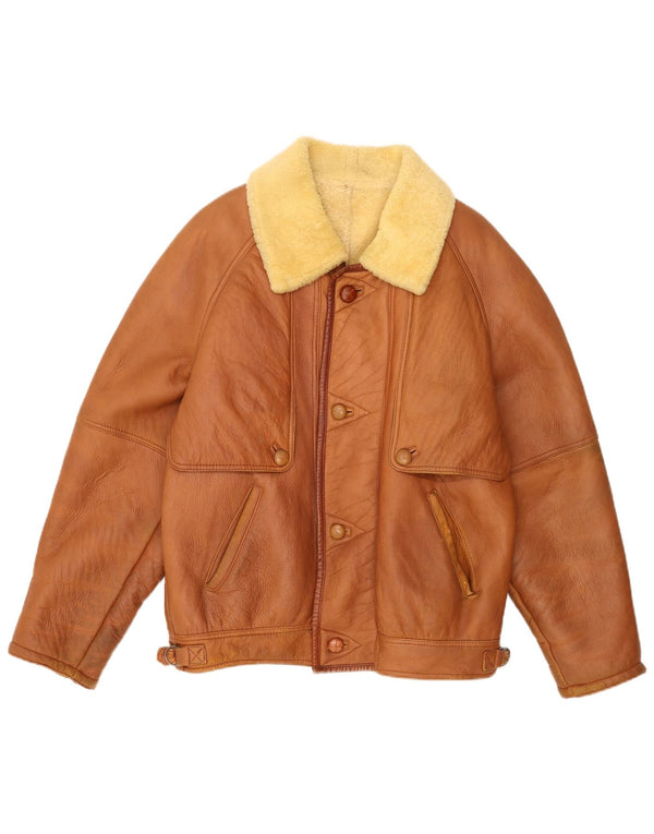 Giubbotto shearling vintage da uomo IT 54 2XL in pelle marrone