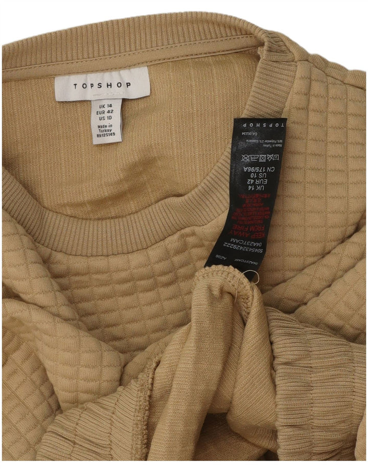 Topshop Donna Crop Felpa Maglione UK 14 Large Beige Poliestere