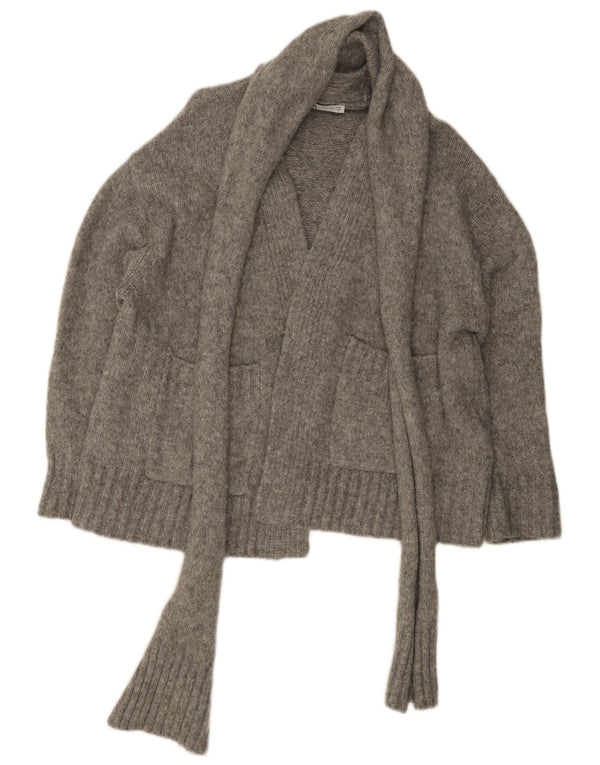 Maglione cardigan oversize con cravatta frontale da donna Zara UK 16 grande nylon grigio