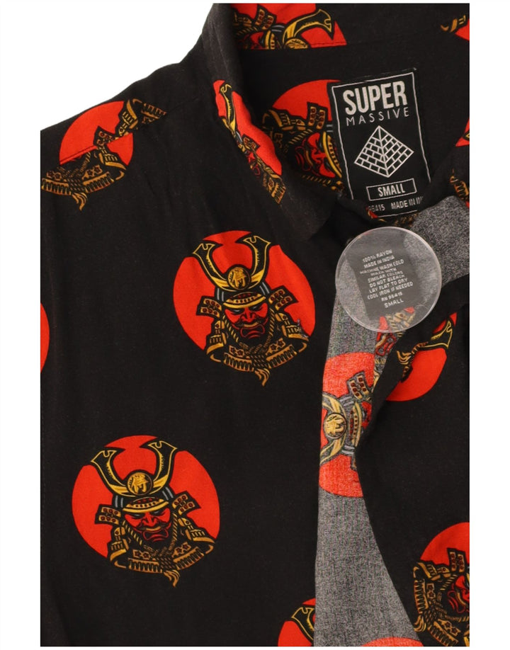 SUPER MASSIVE Mens Abstract Pattern Short Sleeve Shirt Small Black Rayon