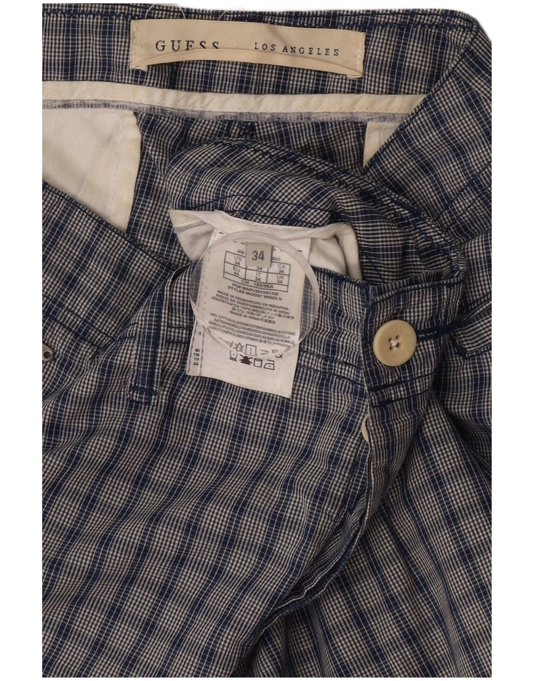 Pantaloncini chino da uomo Guess W34 cotone a quadri grandi blu