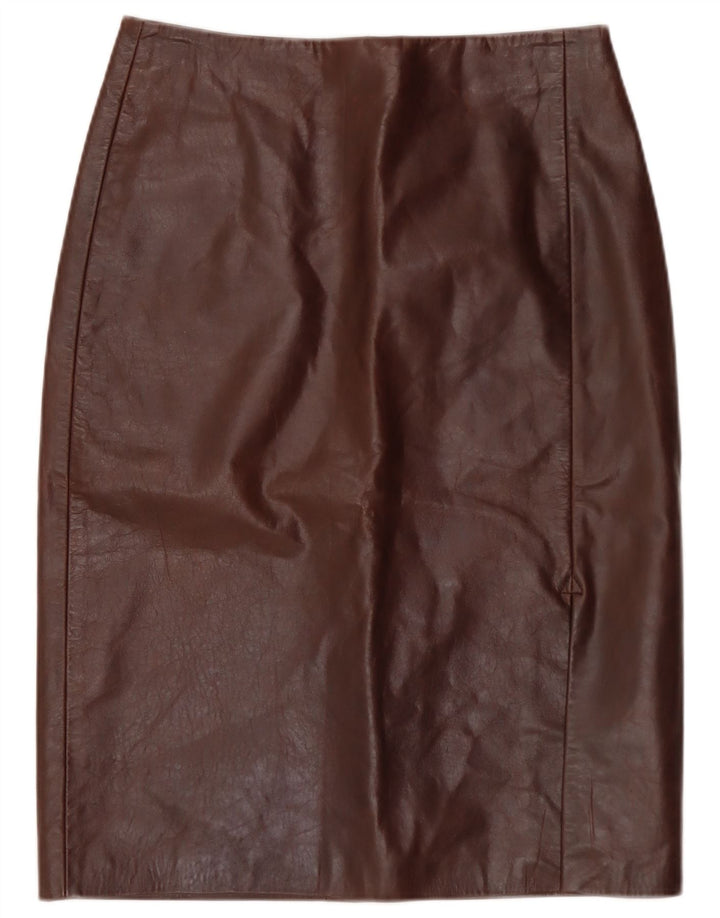 Gonna in pelle vintage da donna IT 40 piccola W28 in pelle marrone