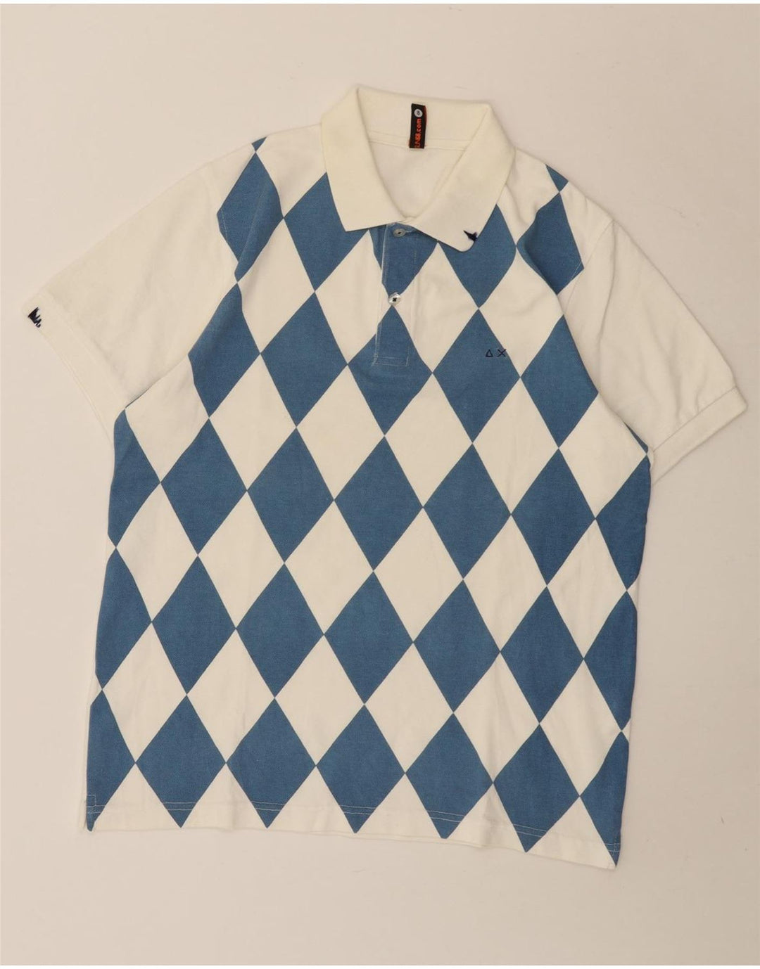 Polo da uomo Sun68 in cotone argyle/diamante bianco medio