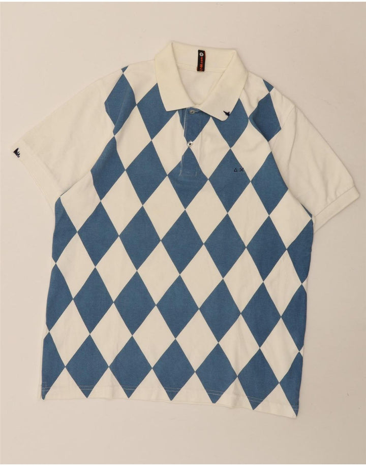 Polo da uomo Sun68 in cotone argyle/diamante bianco medio