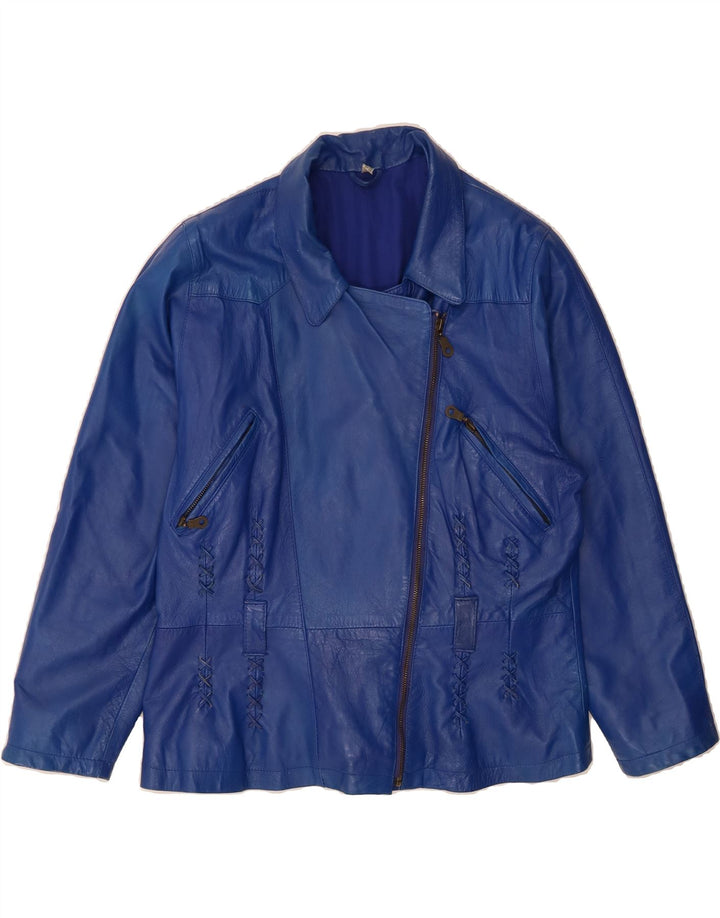 VINTAGE Womens Leather Jacket UK 12 Medium  Blue Leather Vintage Vintage and Second-Hand Vintage from Messina Hembry 