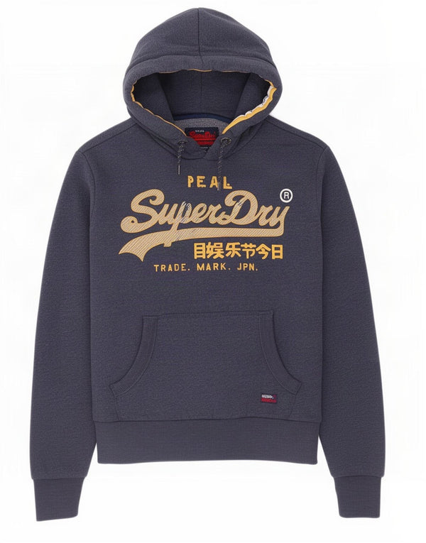 Maglione con cappuccio grafico da uomo Superdry Small in cotone blu navy