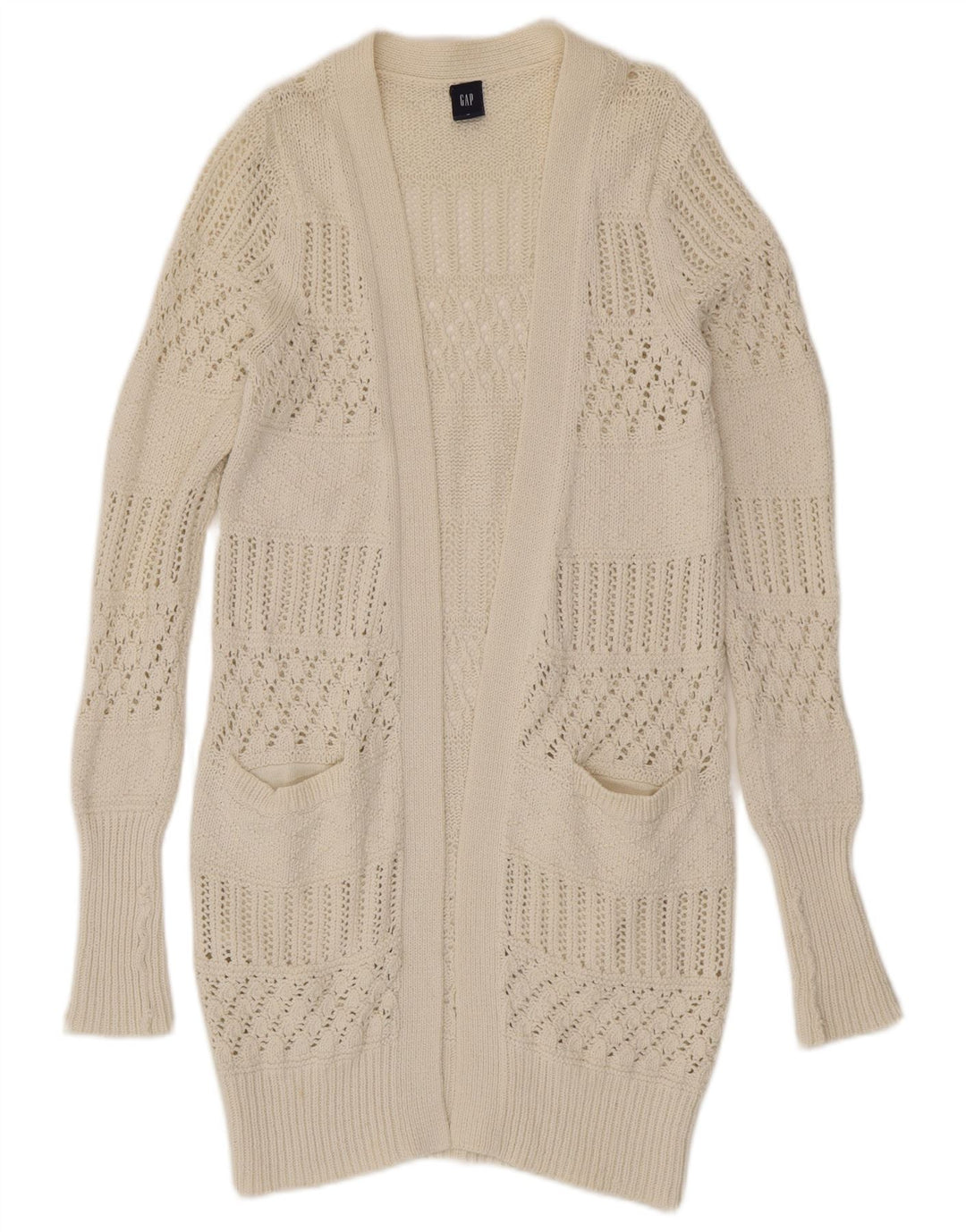 Maglione cardigan aperto lungo da donna Gap UK 12 Cotone bianco medio