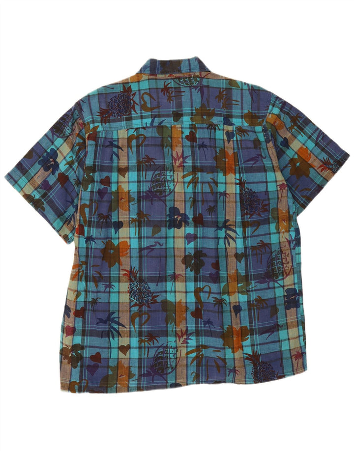 Camicia vintage da uomo a maniche corte EU 50 in cotone a quadri blu medio