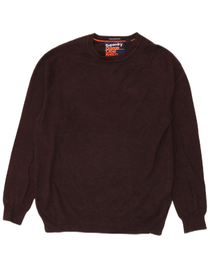 Maglione da uomo girocollo Superdry in cotone chiazzato marrone piccolo