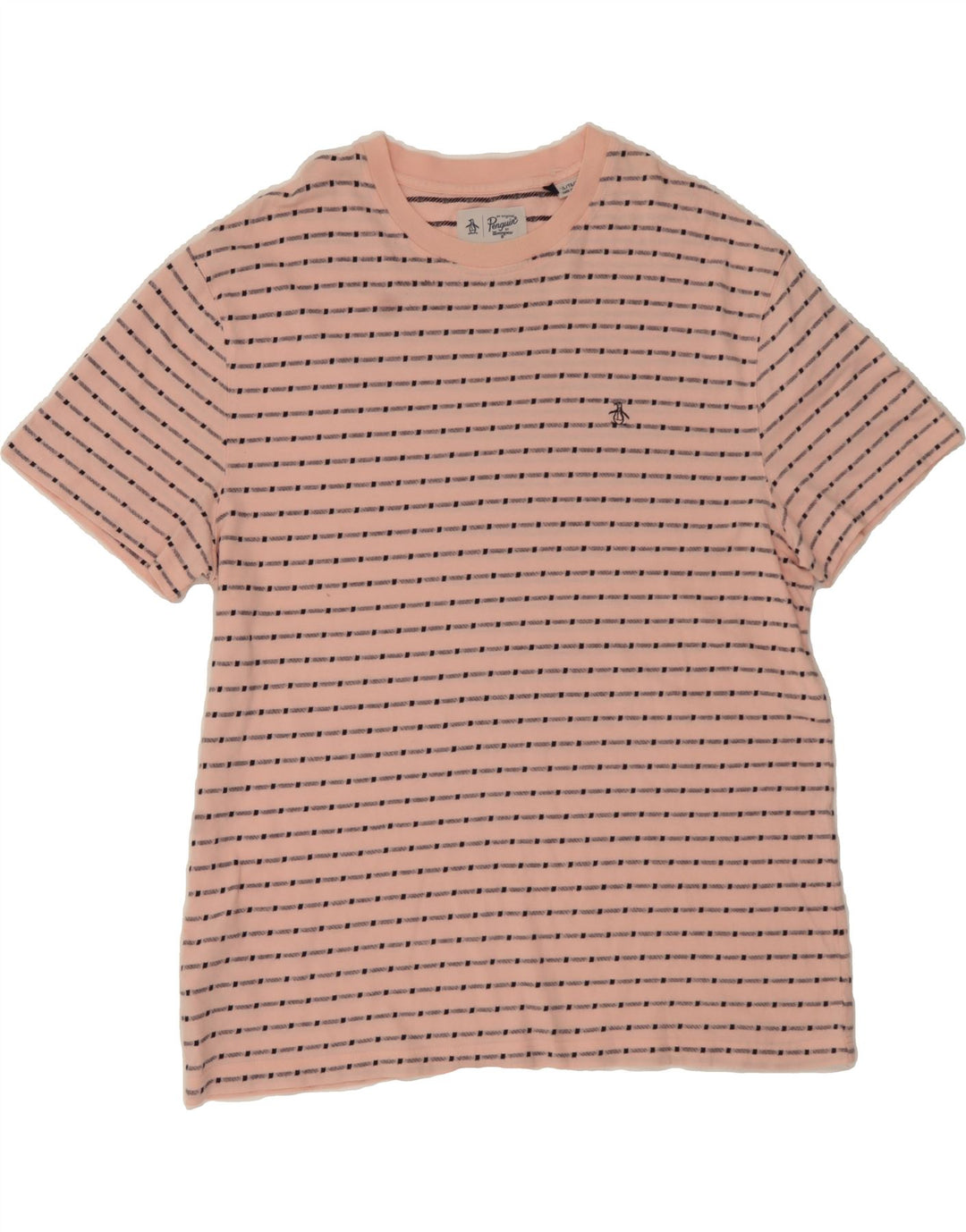 PENGUIN Mens T-Shirt Top XL Pink Striped Cotton Vintage Penguin and Second-Hand Penguin from Messina Hembry 
