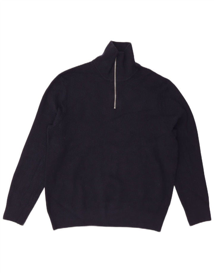 Maglione da uomo Marks & Spencer con zip e collo XL in cotone blu navy