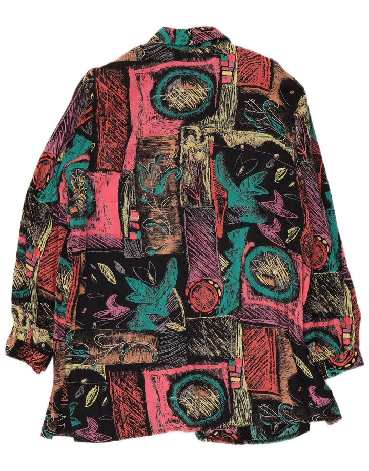 Camicetta camicia vintage da donna UK 14 grande viscosa patchwork multicolore