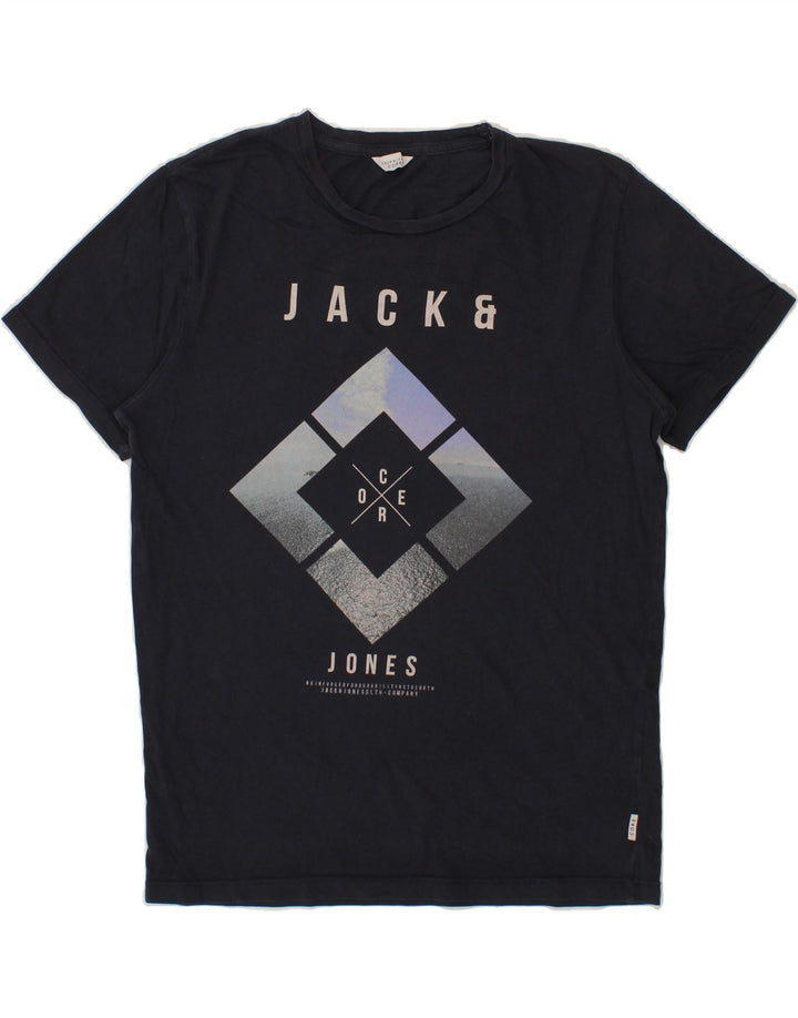 JACK & JONES Mens Graphic T-Shirt Top Medium Navy Blue Cotton Vintage Jack & Jones and Second-Hand Jack & Jones from Messina Hembry 