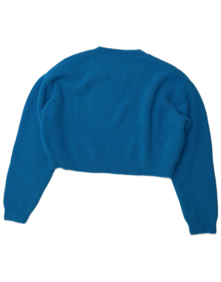 ZARA Womens Crop Crew Neck Jumper Sweater UK 14 Medium Blue Nylon
