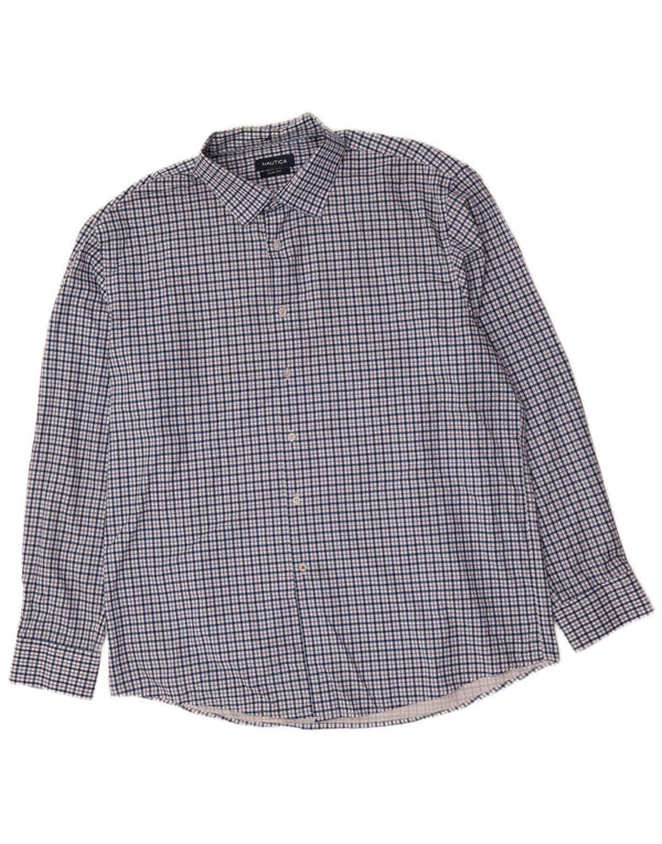 Camicia da uomo slim fit Nautica taglia 17 1/2 XL poliestere a quadri blu