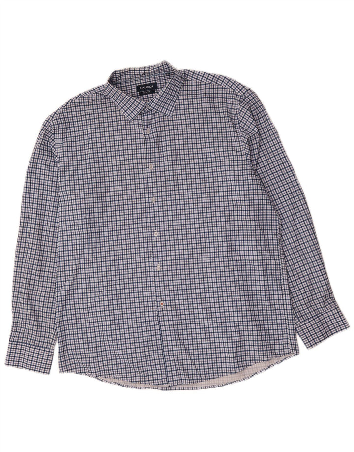 Camicia da uomo slim fit Nautica taglia 17 1/2 XL poliestere a quadri blu