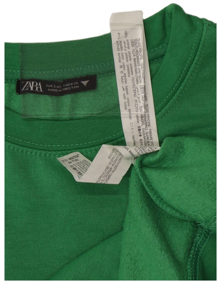 Felpa corta da donna ZARA maglione UK 10 piccolo verde poliestere