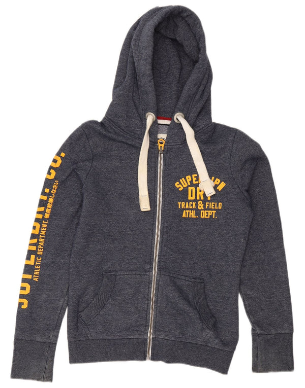 Felpa con cappuccio e zip grafica da donna Superdry UK 10 Small Blu Navy Cotone
