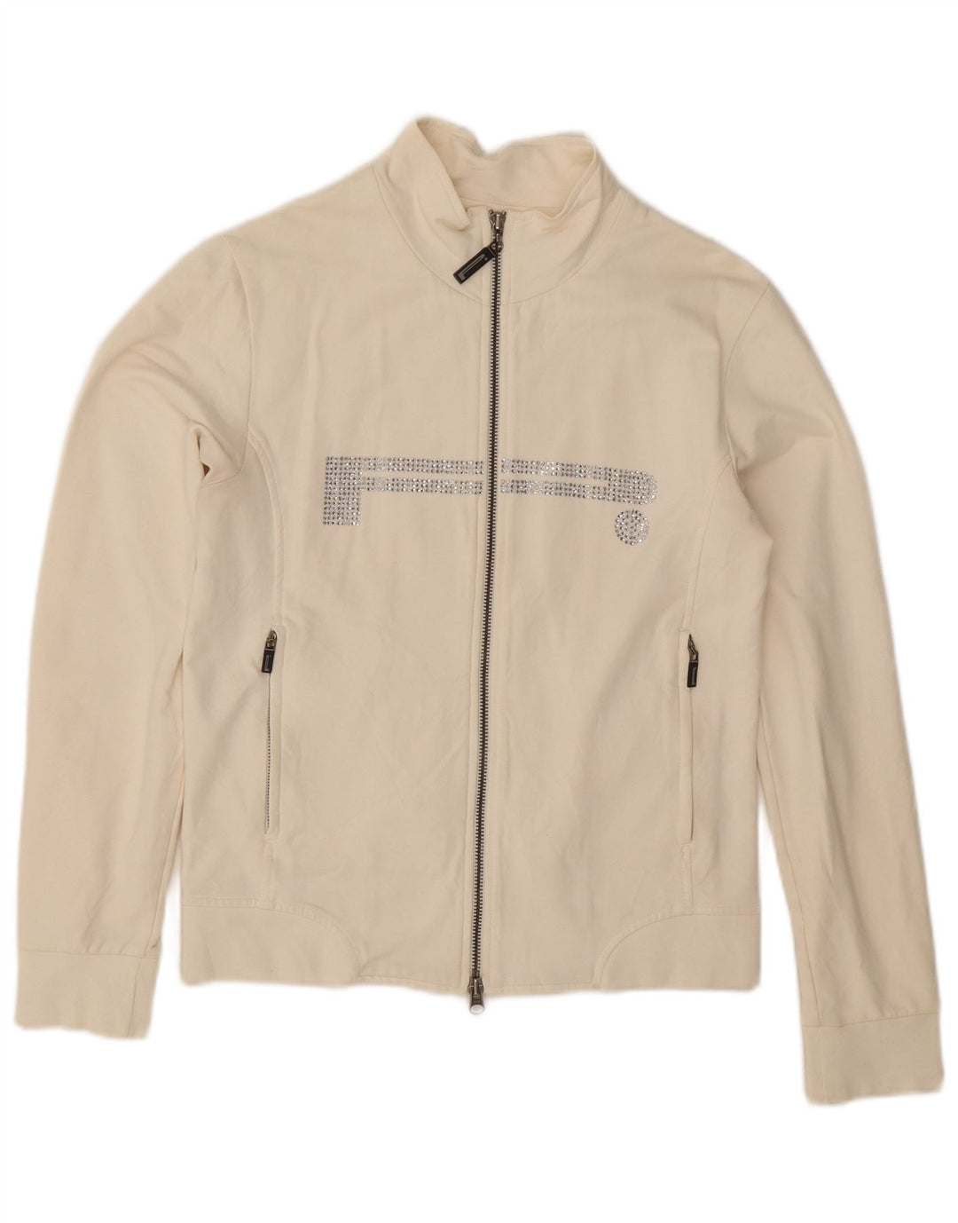 Giacca da ginnastica grafica da donna Pirelli UK 10 piccola in cotone bianco sporco