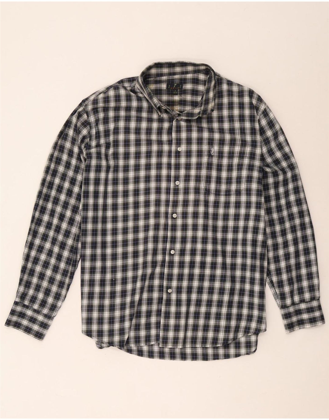 Camicia in flanella da uomo STS taglia 42/43 in poliestere a quadri blu grande