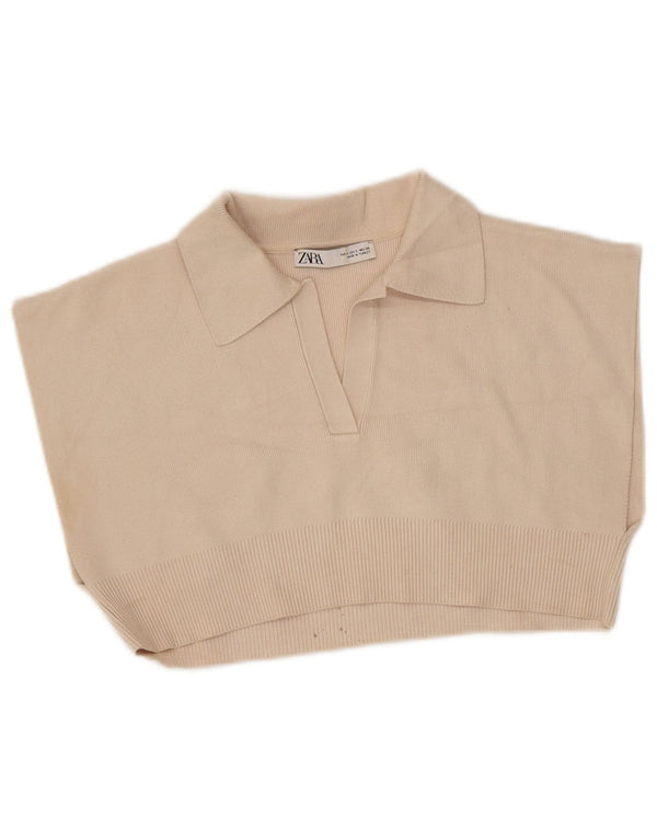 Polo corta senza maniche da donna Zara UK 10 piccola Beige