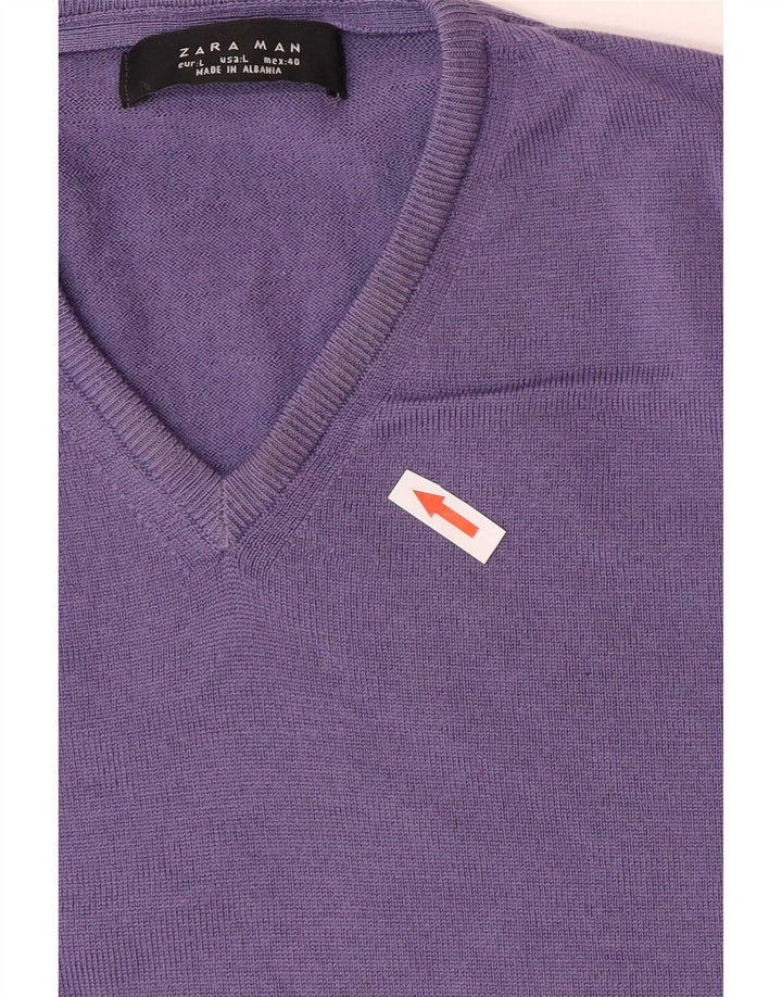 Maglione Zara da uomo con scollo a V, grande, in lana viola