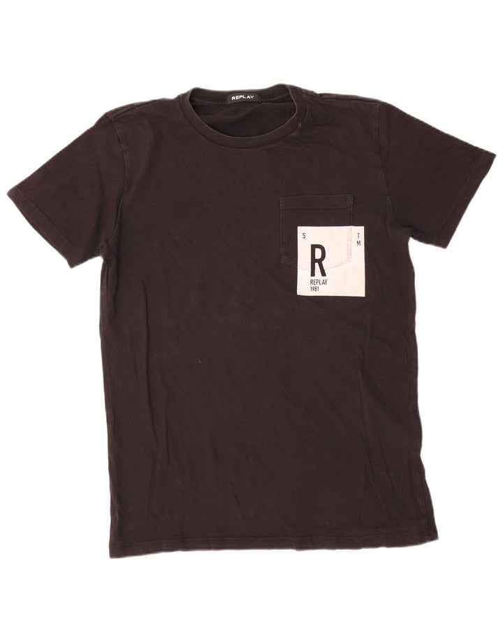 T-shirt grafica da uomo Replay Top in cotone nero medio