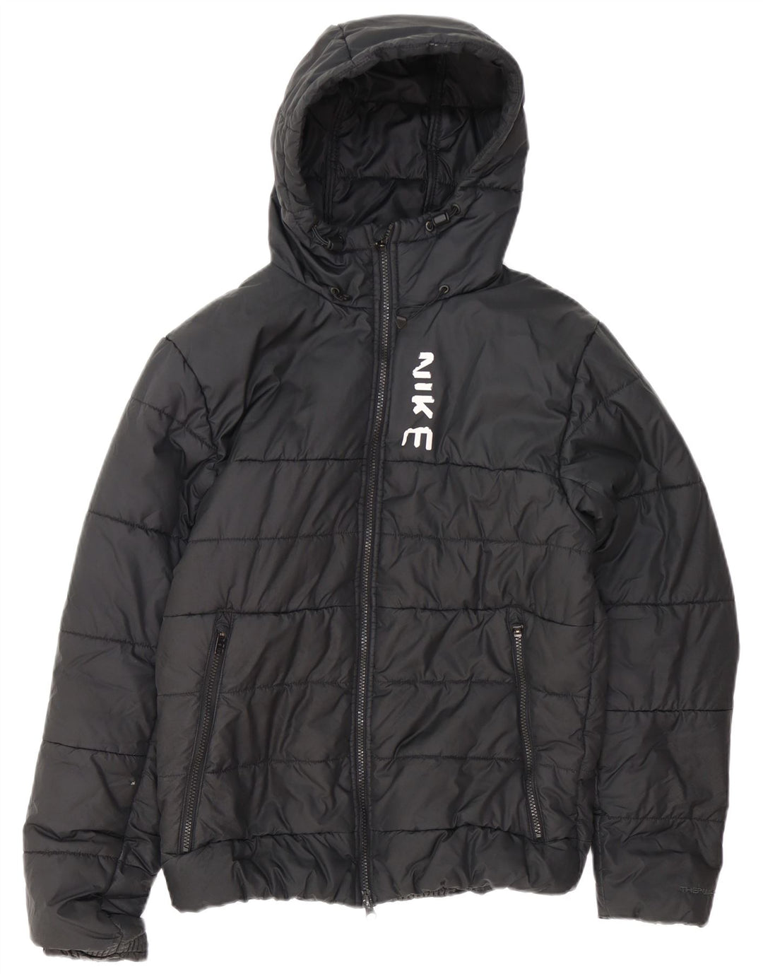 Giacca imbottita con cappuccio Nike Therma-Fit da uomo UK 38 medio poliestere nero