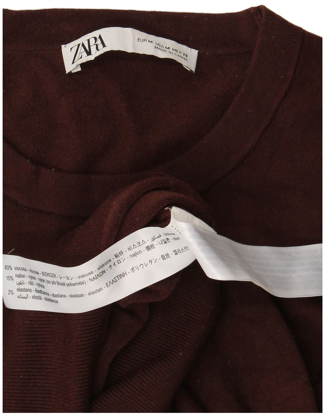 Maglione maglione girocollo da donna Zara UK 12 Viscosa marrone medio