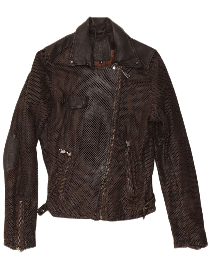 Giacca da motociclista in pelle da donna Eighth Sin UK 10 piccola marrone