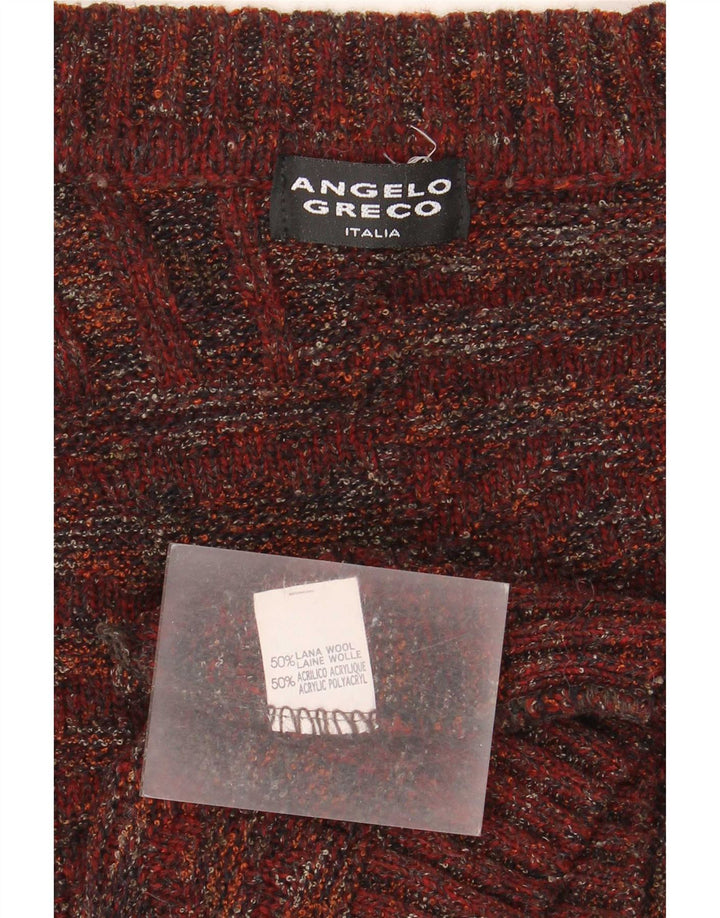 Angelo Greco Maglione cardigan da uomo grande lana screziata bordeaux