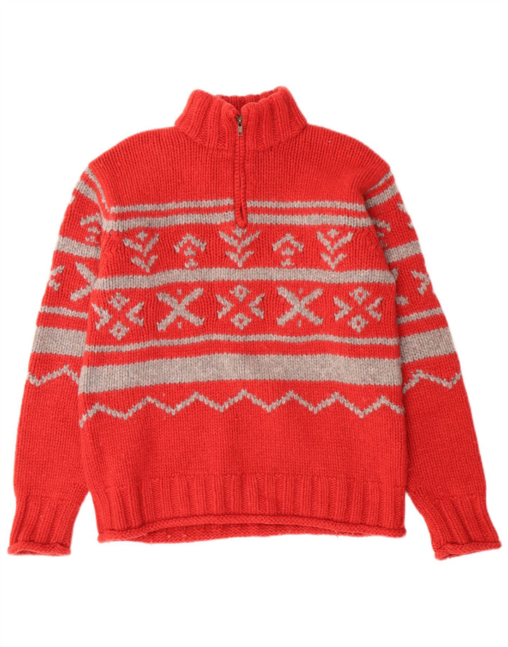 Marlboro Classics Maglione da donna con collo con zip Maglione grande lana Fair Isle rossa