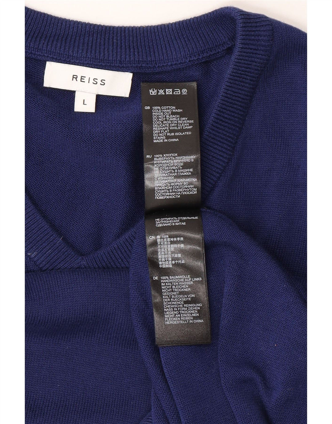 Maglione REISS da uomo con scollo a V, grande cotone blu