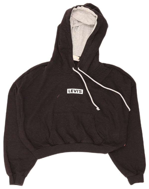 Levi's Womens Graphic Crop Felpa con cappuccio maglione UK 16 grande cotone nero
