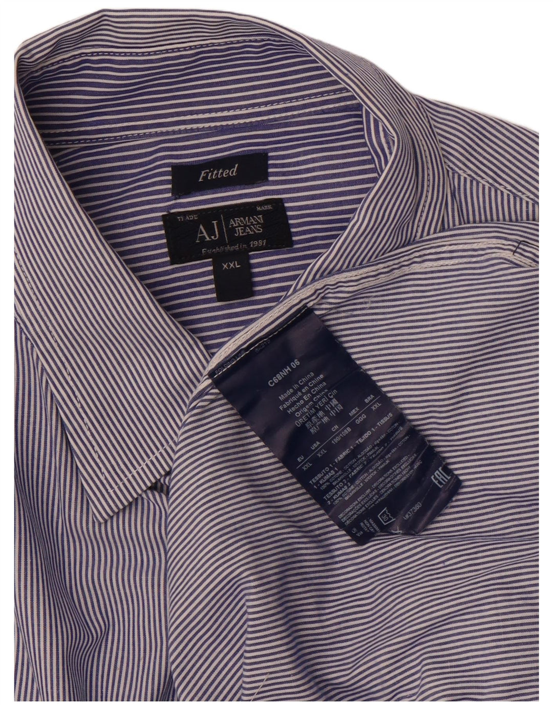 Camicia aderente da uomo Armani Jeans 2XL cotone gessato blu