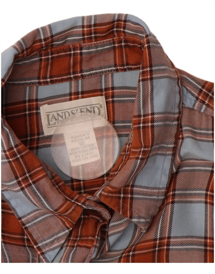 Camicia di flanella da donna Lands End US 12 grande cotone a quadri marrone