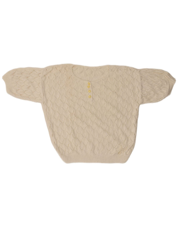 Maglione maglione girocollo oversize da donna VINTAGE UK 18 XL Bianco