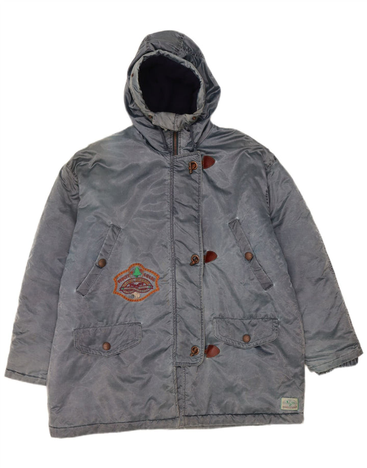 Giacca a vento oversize con cappuccio da donna vintage IT 44 blu medio