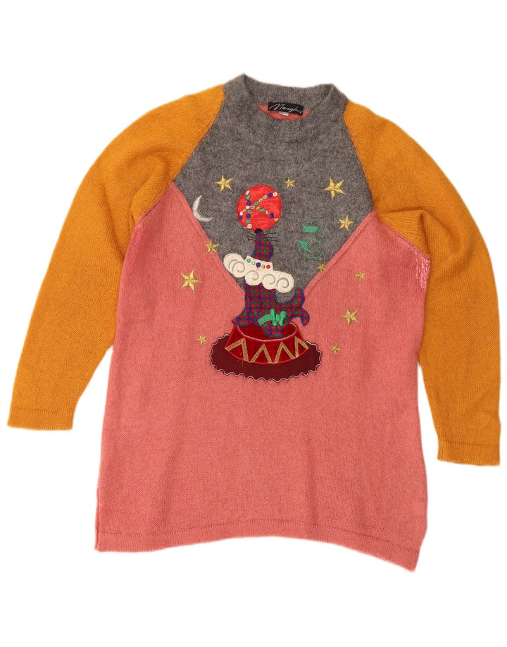 Maglione girocollo da donna vintage IT 42 Colorblock rosa medio