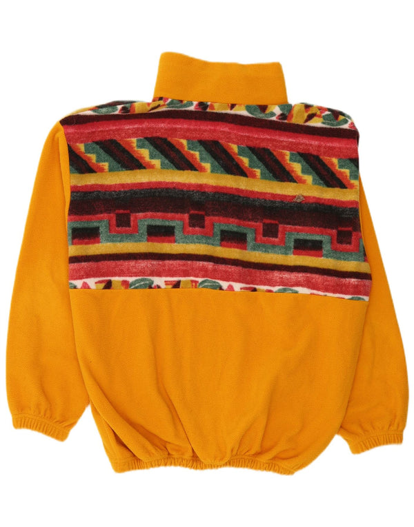 Maglione in pile da uomo vintage con bottone e collo XL giallo geometrico